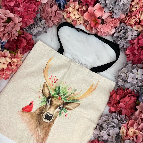 Eco-Friendly Folding Majestic Six Point Buck with Flowers Tote Bag - Picture 4 of 15